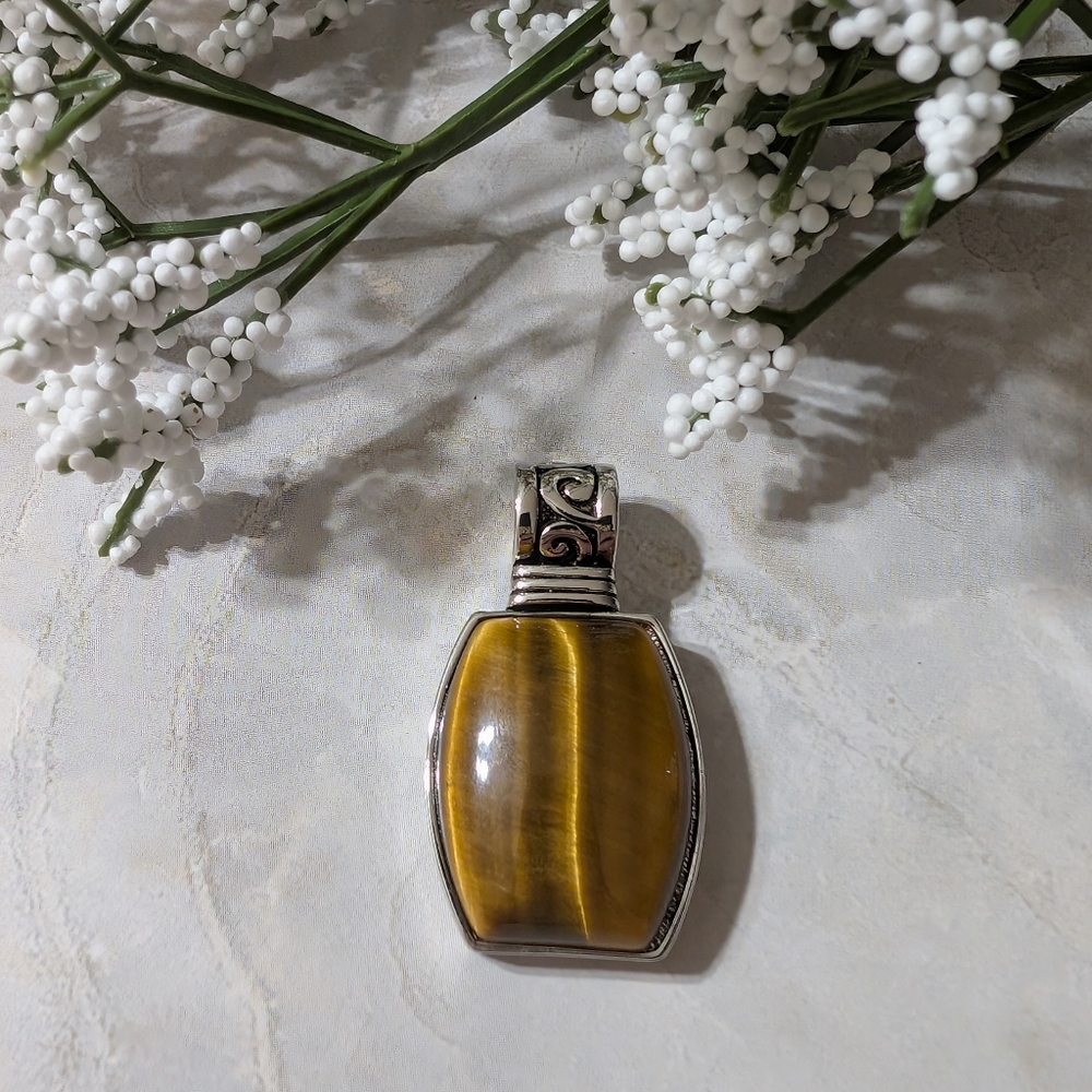 Lia Sophia Tiger's Eye Pendant with Silvertone Accents